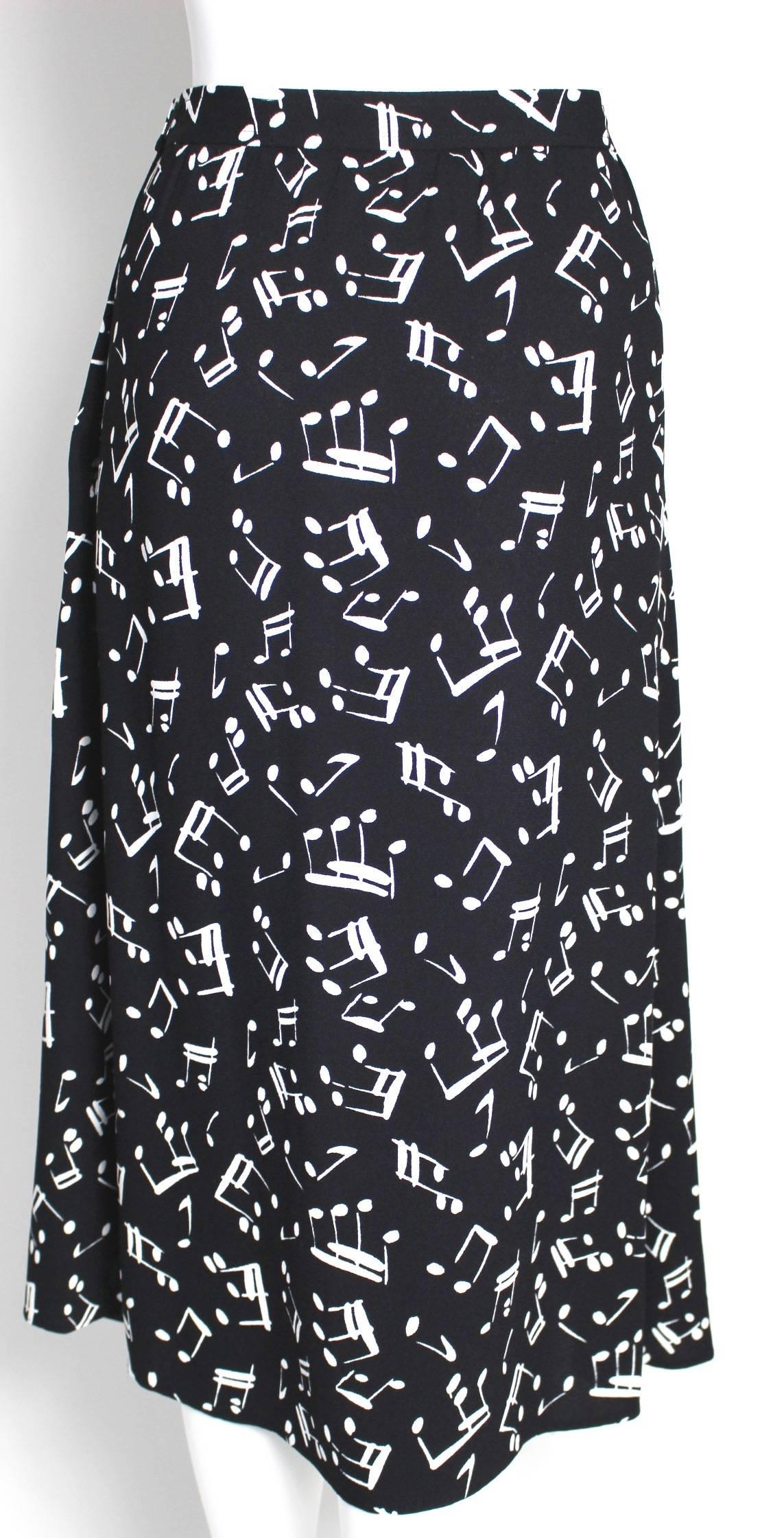 Women's Yves Saint Laurent Documented Crepe Musical Note Print Skirt, 1982 