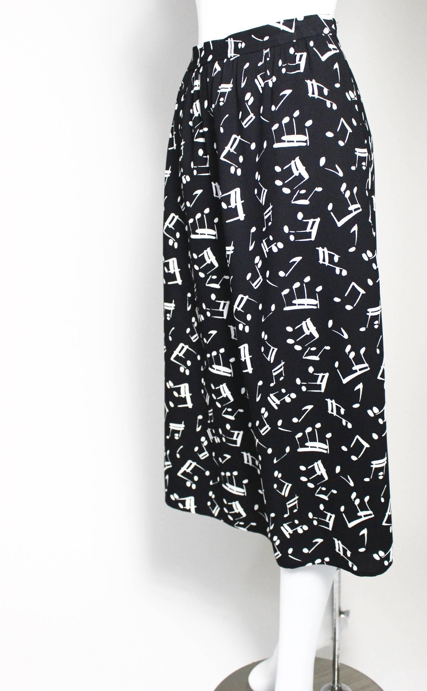 Yves Saint Laurent Documented Crepe Musical Note Print Skirt, 1982  1