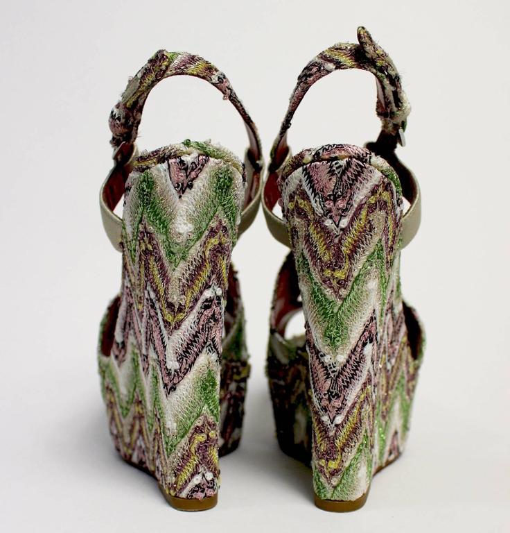 Missoni Zig Zag Metallic Tapestry Leather Platform Heels Shoes For Sale