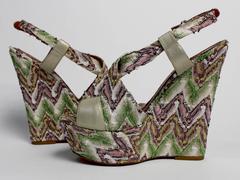 Missoni Zig Zag Metallic Tapestry  Leather Platform Heels Shoes, Size 38.5 / 8.5