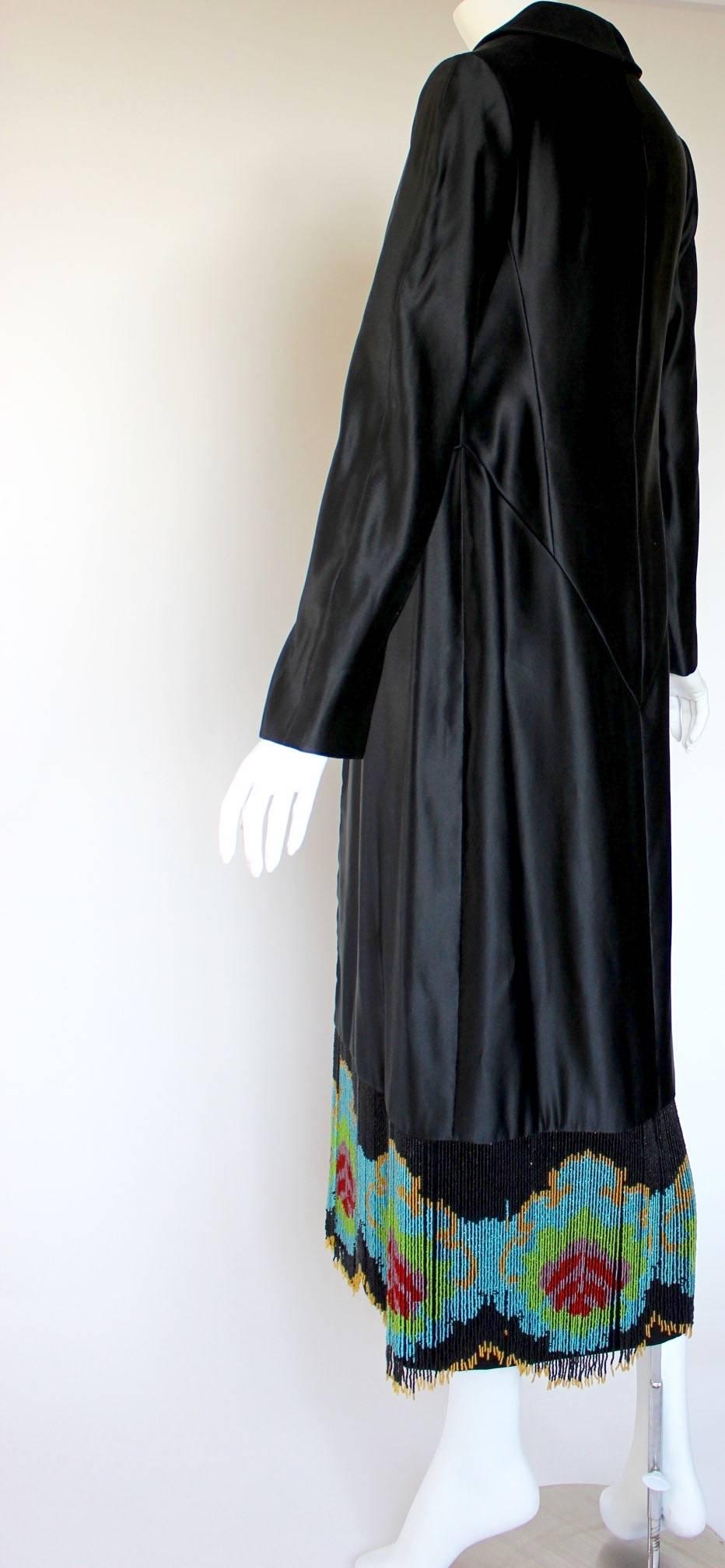 Custom Couture Black Silk Evening Dress Coat with Antique French Beaded Trim  2