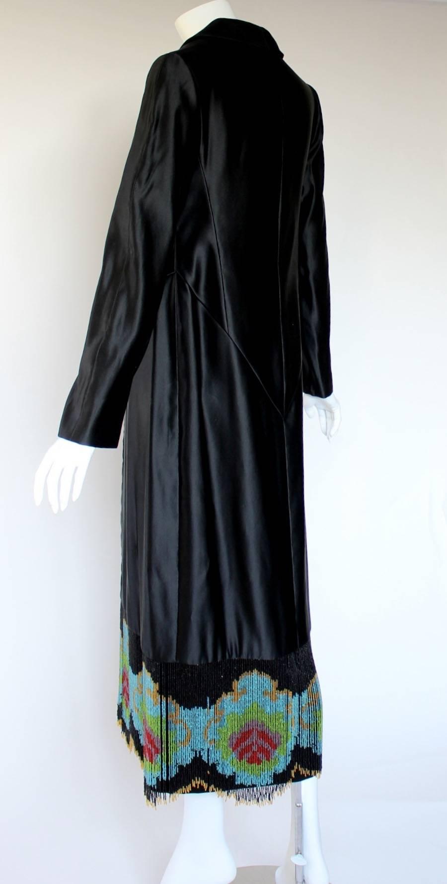 evening coat in thin black striped red silk faille