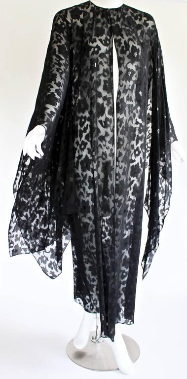 Nina Ricci Couture Black Floral Devoré Silk Kimono Sleeve Caftan Dress ...