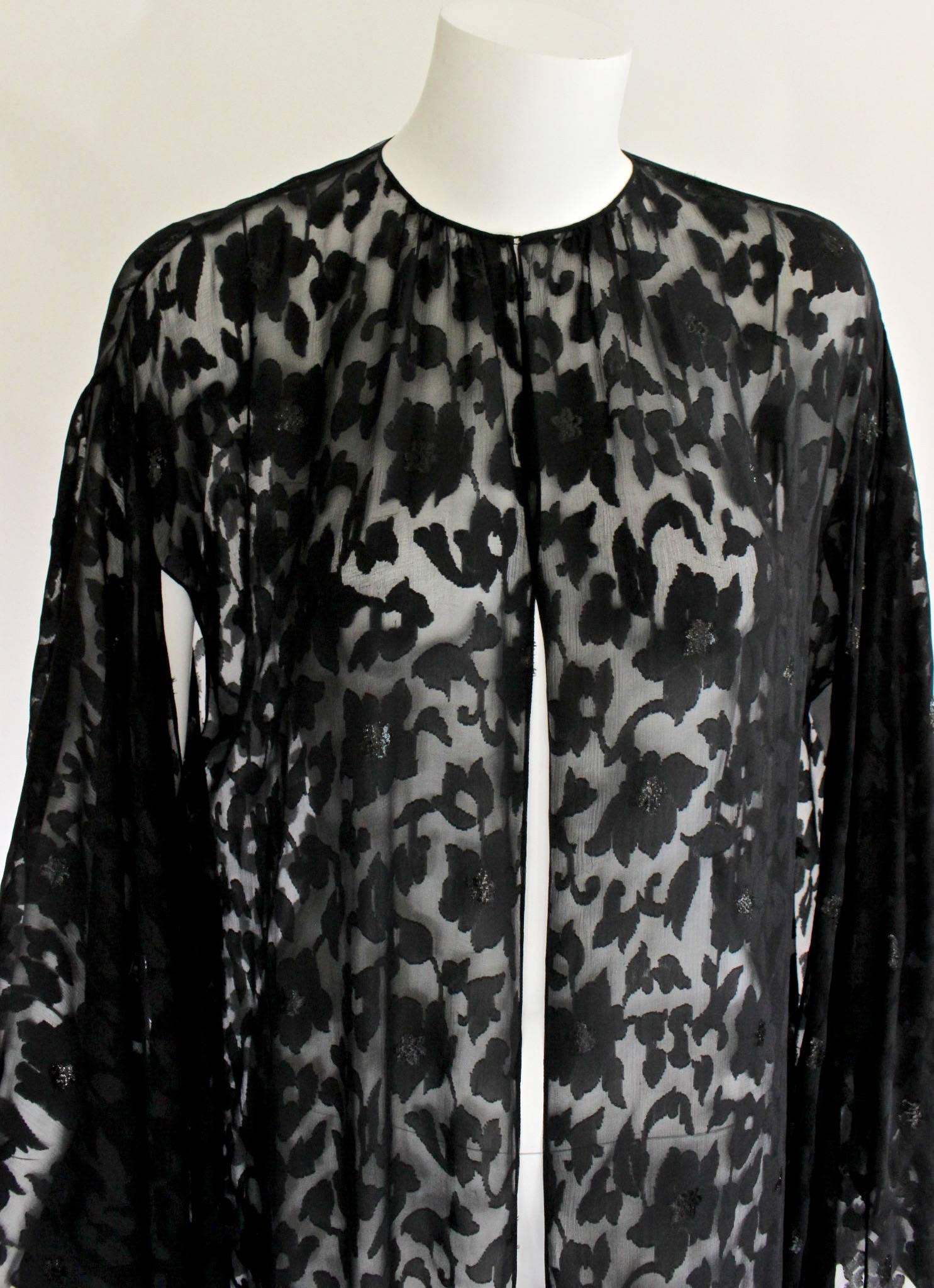 Nina Ricci Couture Black Floral Devoré  Silk Kimono Sleeve Caftan  Dress 4