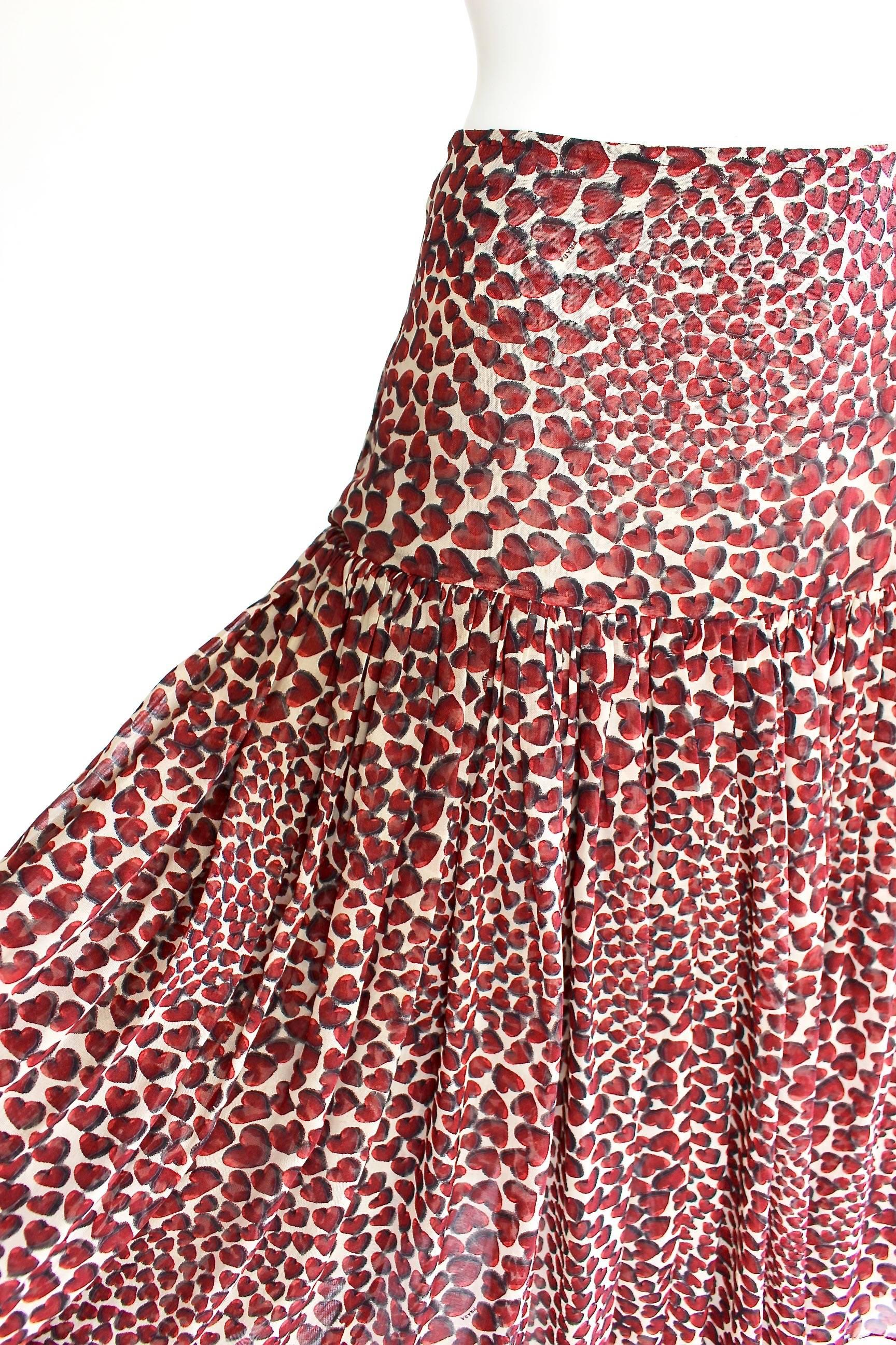 Women's S/S 2000 Iconic Prada Heart Print Silk Skirt Rare and Collectable
