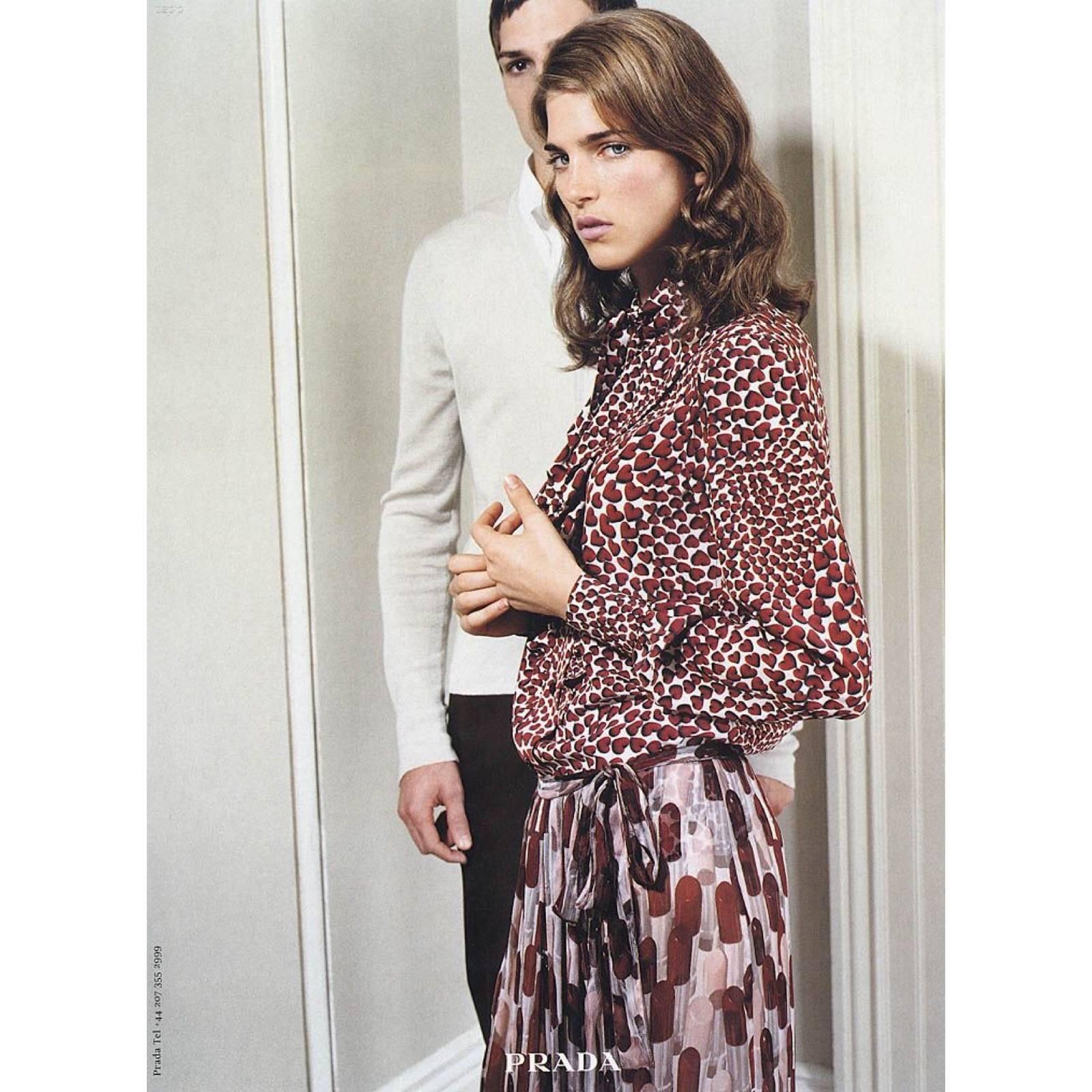 Brown S/S 2000 Iconic Prada Heart Print Silk Skirt Rare and Collectable