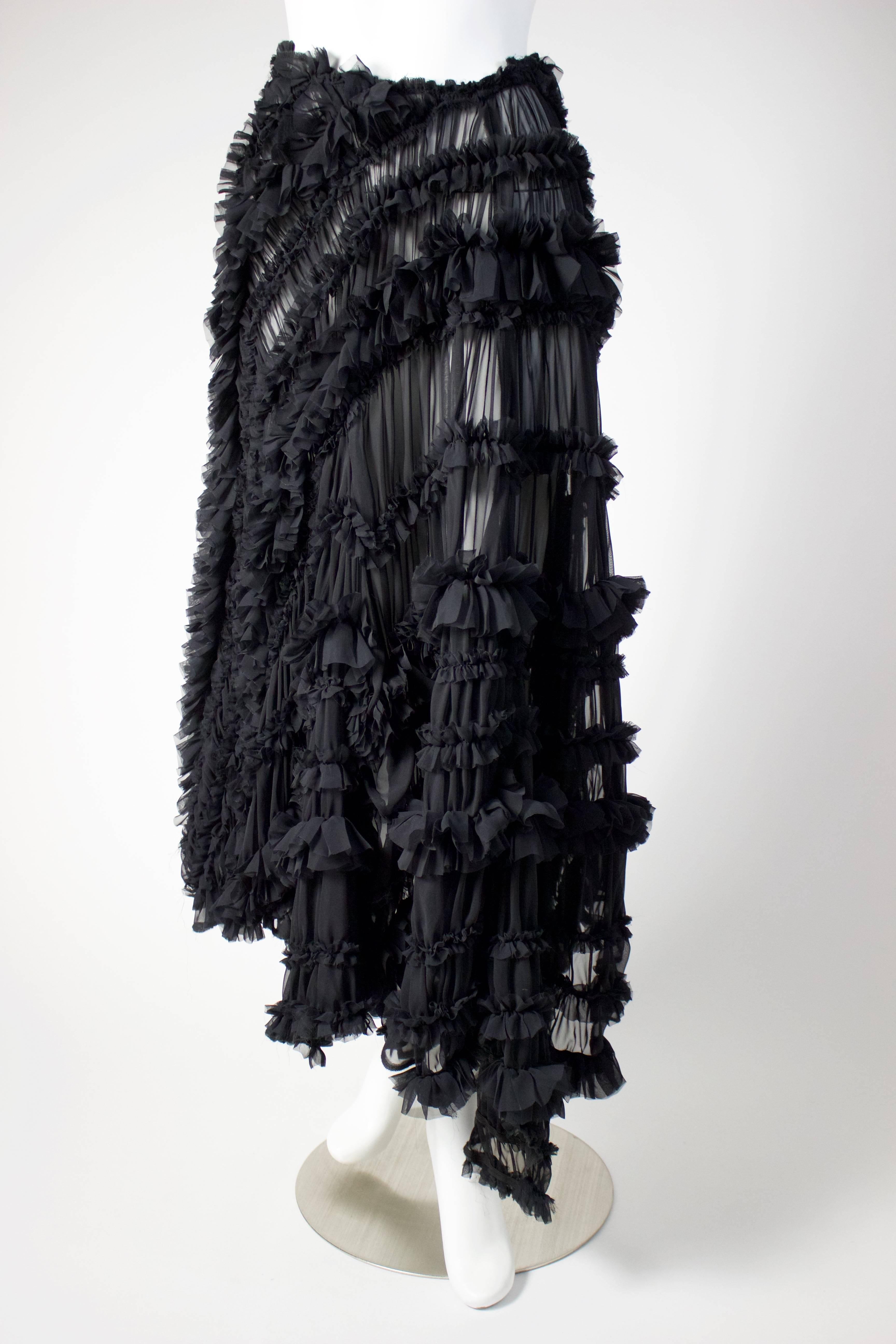 Comme des Garçons 2011 Black Sheer Gathered Long Skirt  In Excellent Condition In Boca Raton, FL