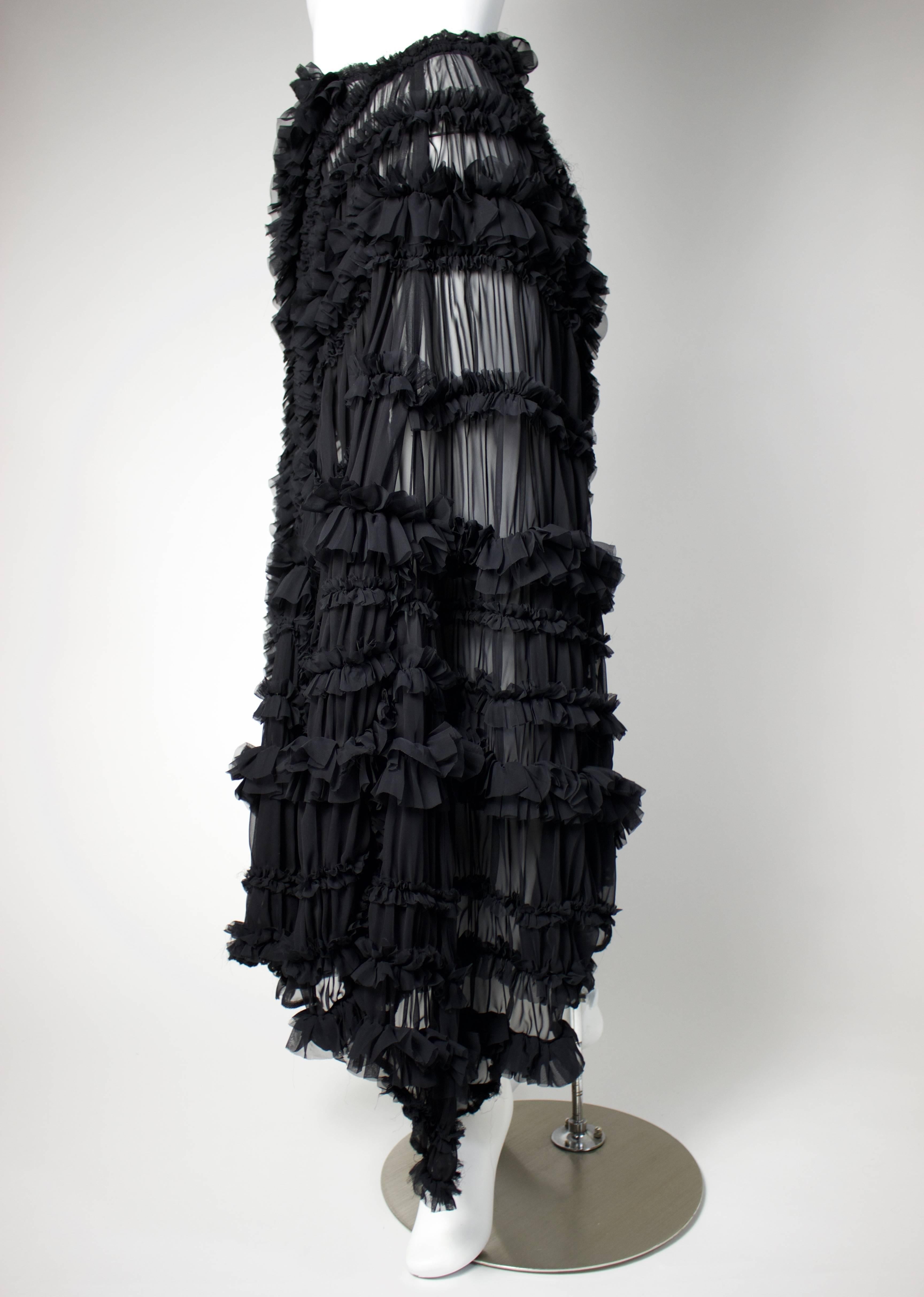 Women's Comme des Garçons 2011 Black Sheer Gathered Long Skirt 
