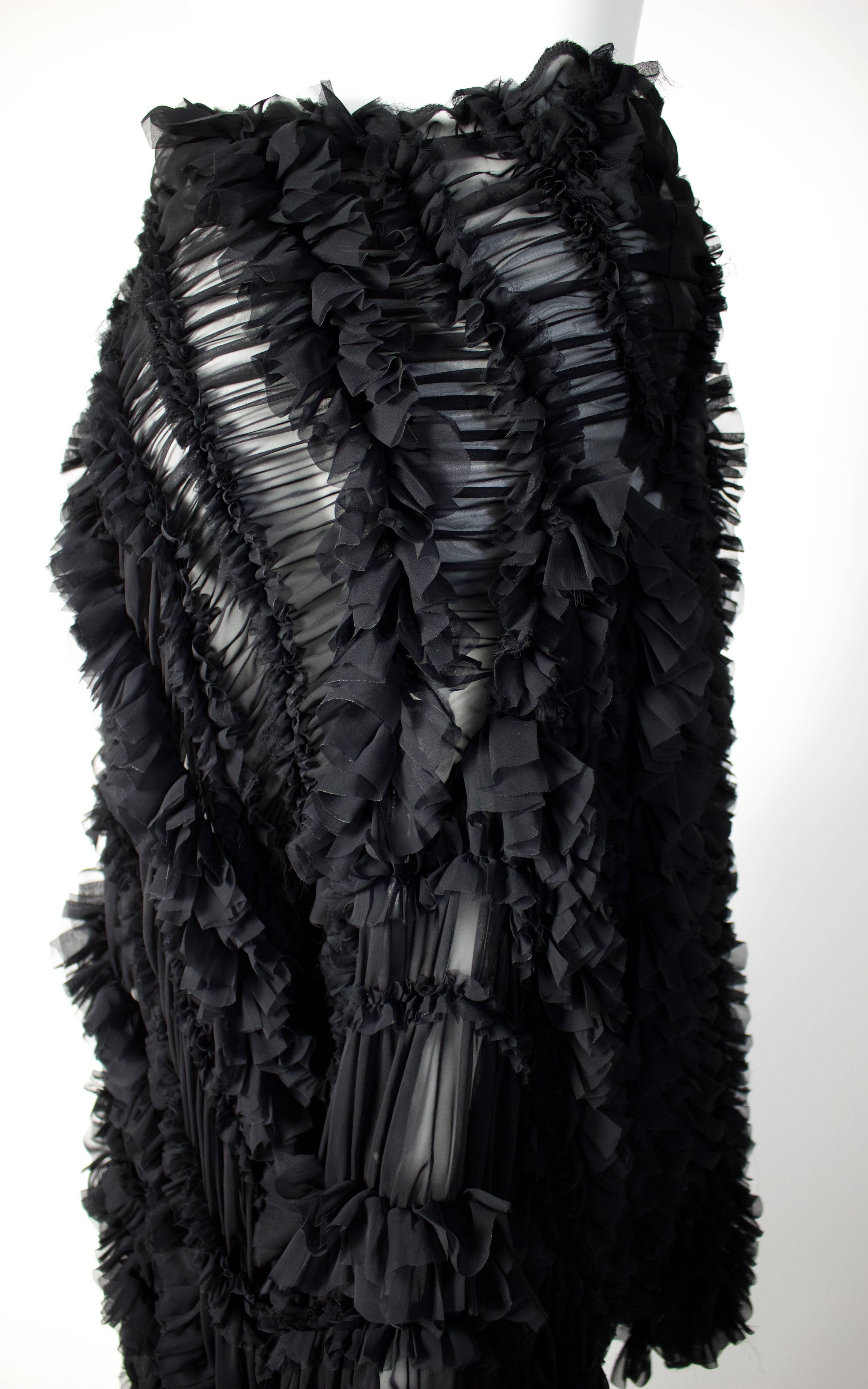 Comme des Garçons 2011 Black Sheer Gathered Long Skirt  2