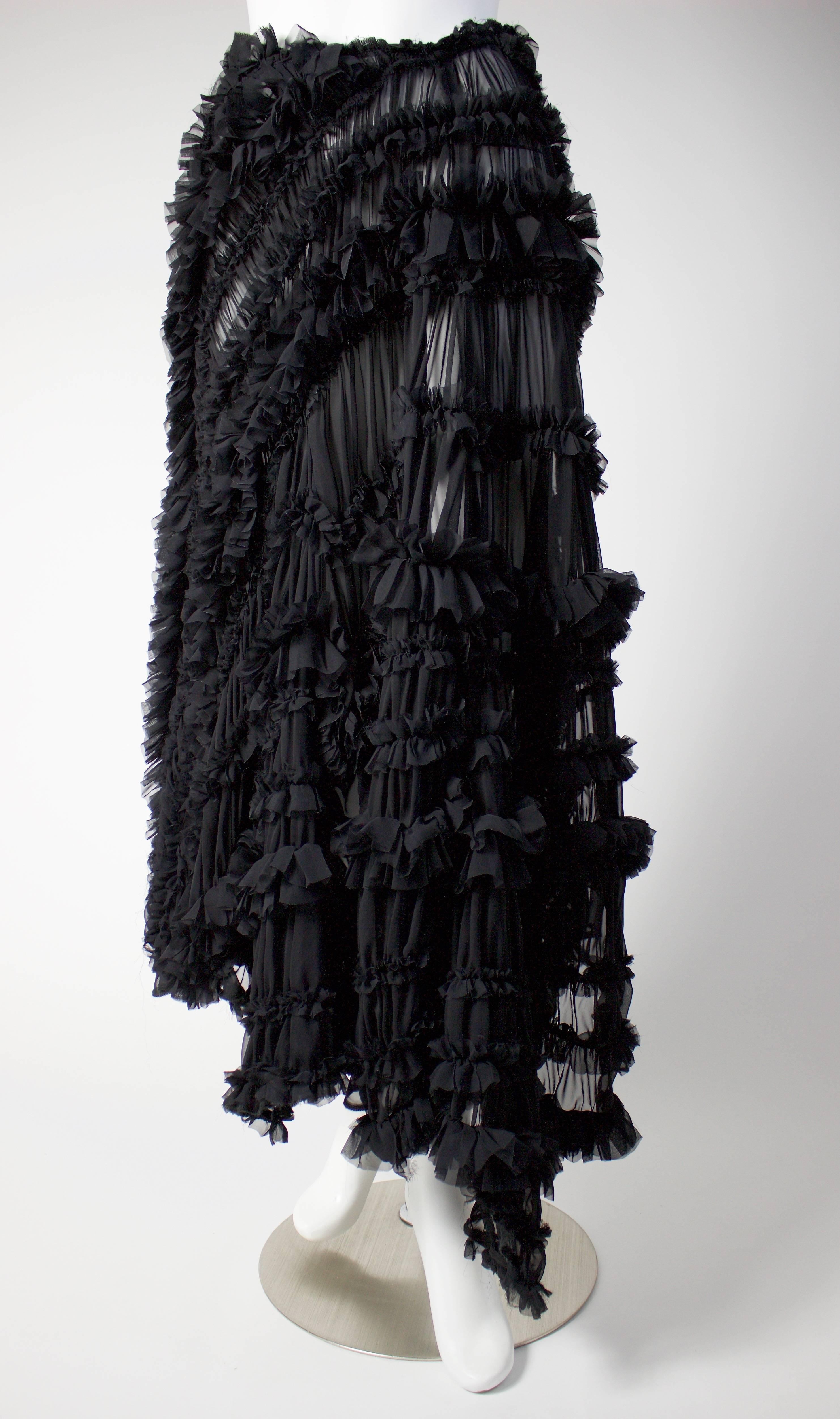 Comme des Garçons 2011 Black Sheer Gathered Long Skirt  3