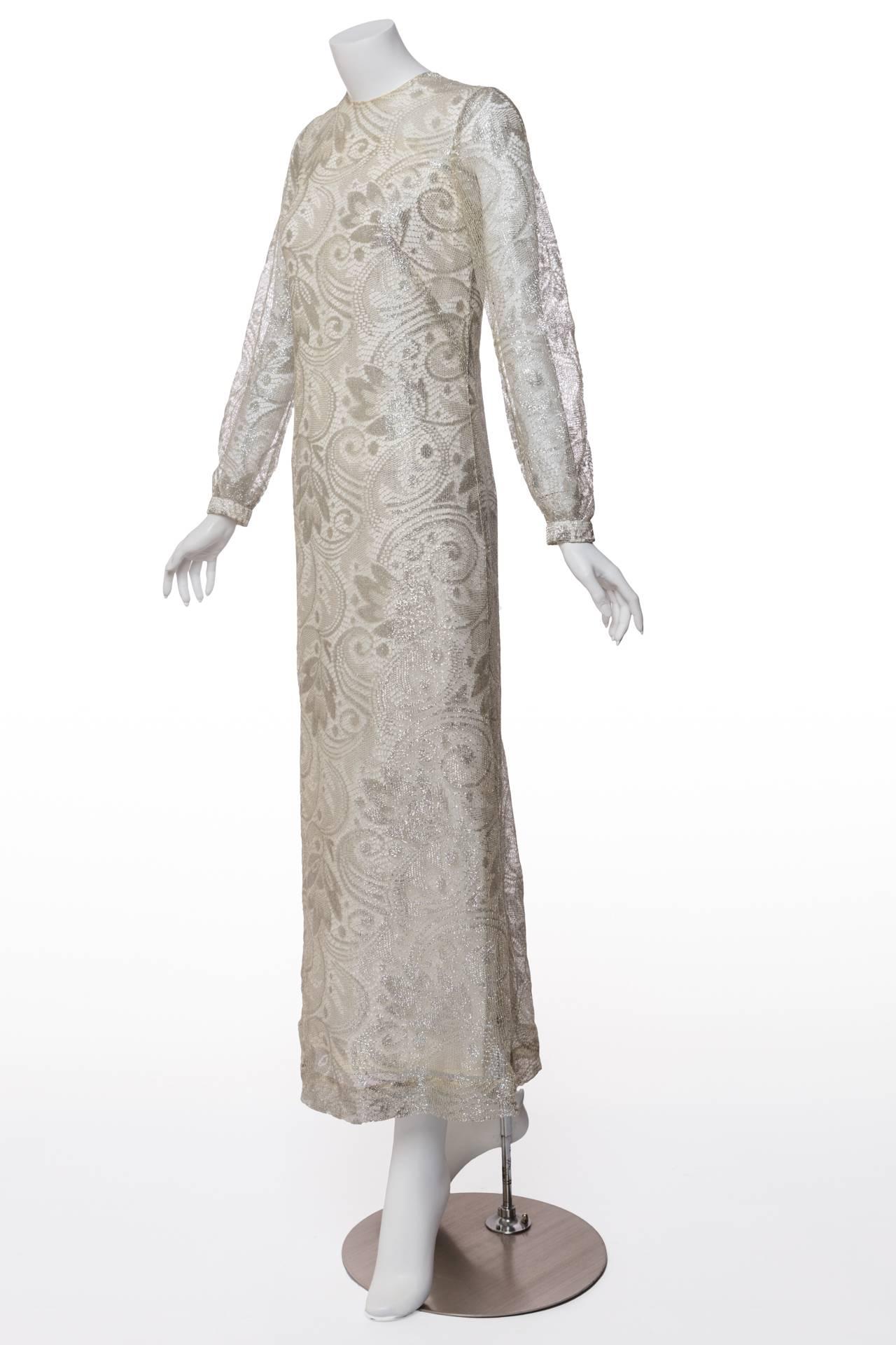 silver lace long dress