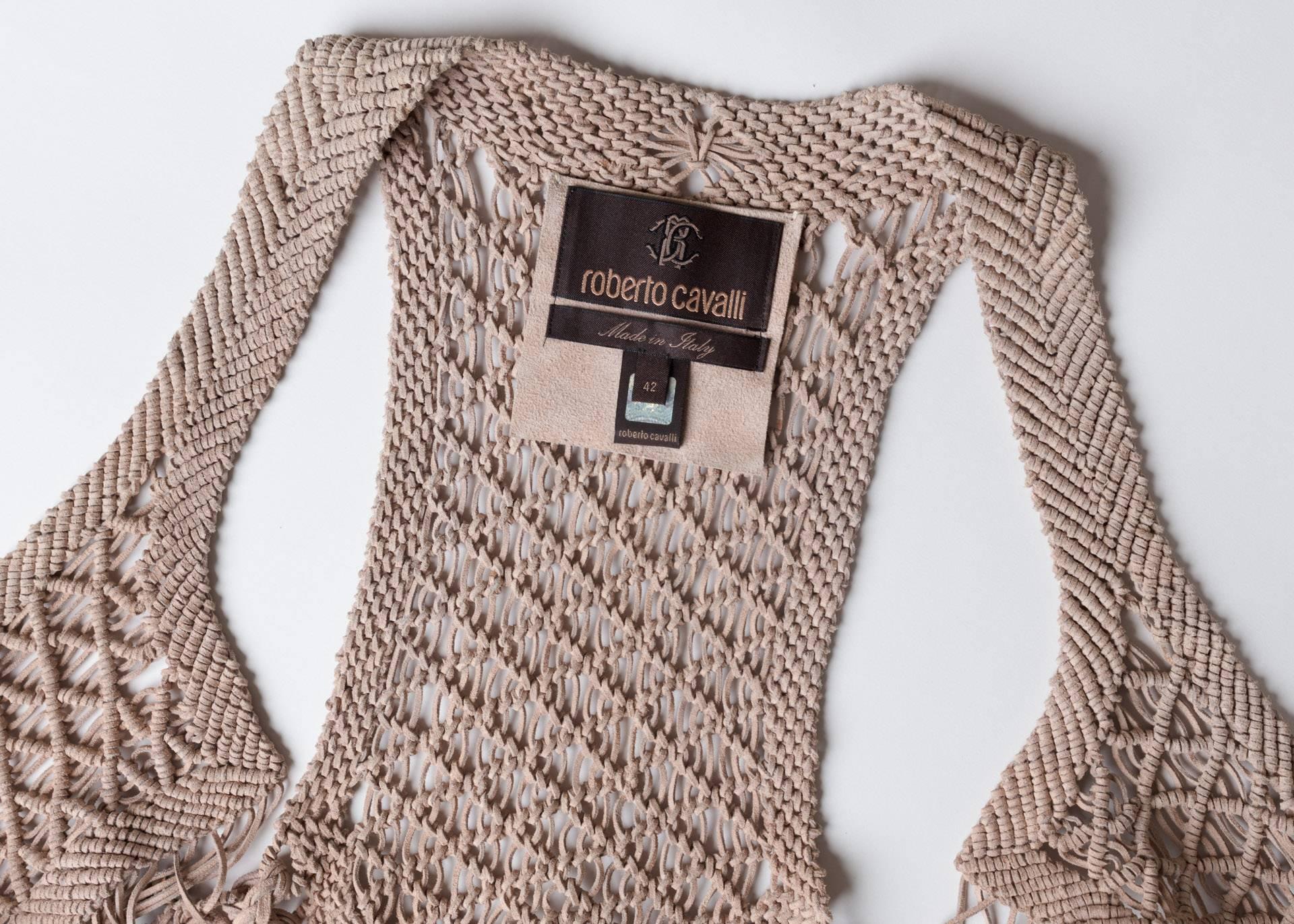 Women's Roberto Cavalli s/s 2011 Leather Macrame Feather Beads Fringe Vest