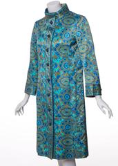 1960s Christian Dior New York  Demi Couture Blue Stained Glass Silk Evening Coat