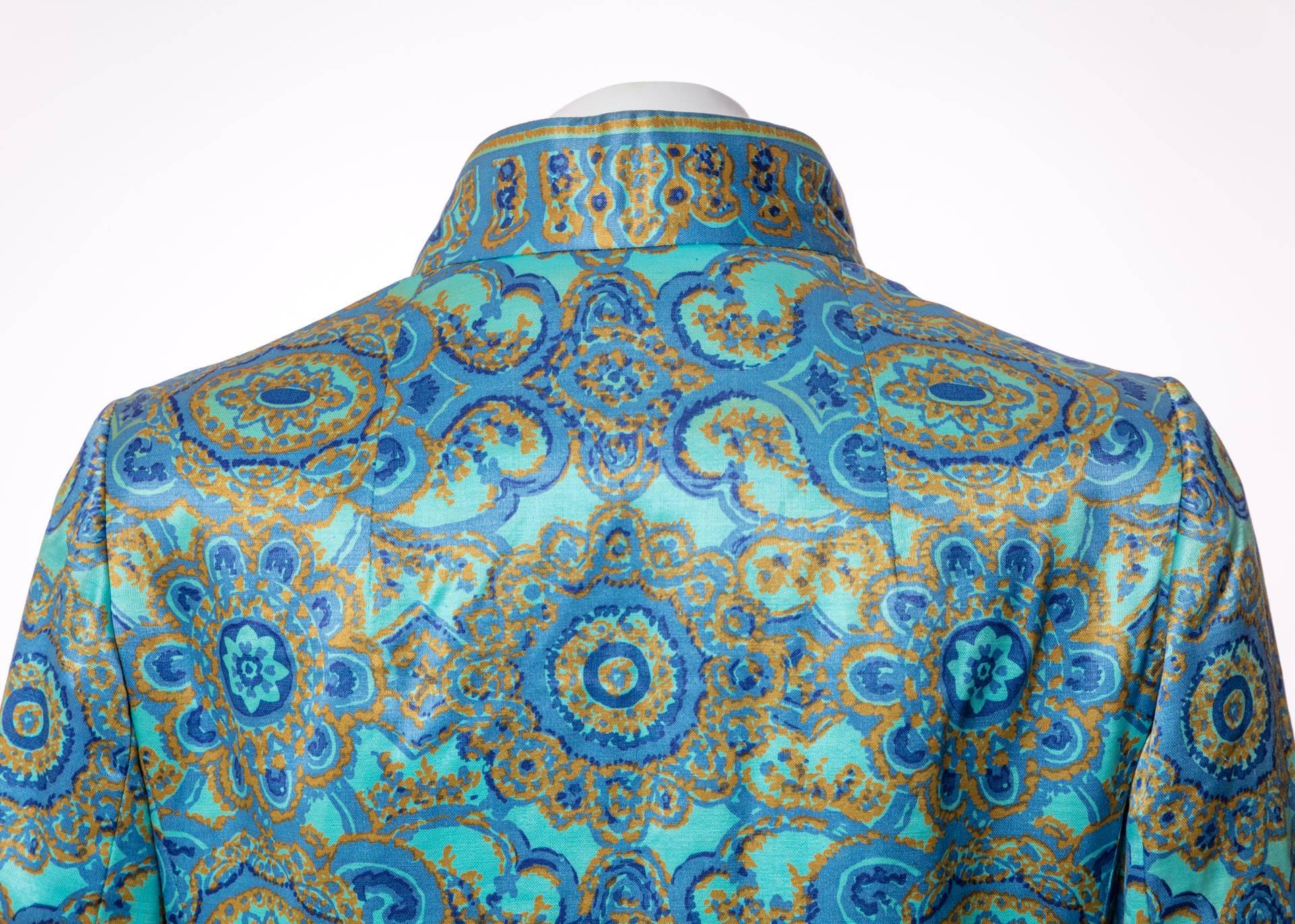1960s Christian Dior New York  Demi Couture Blue Stained Glass Silk Evening Coat 4