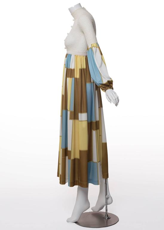 1960s Sally Levison of London Crochet Color Block Jersey Maxi Dress at ...