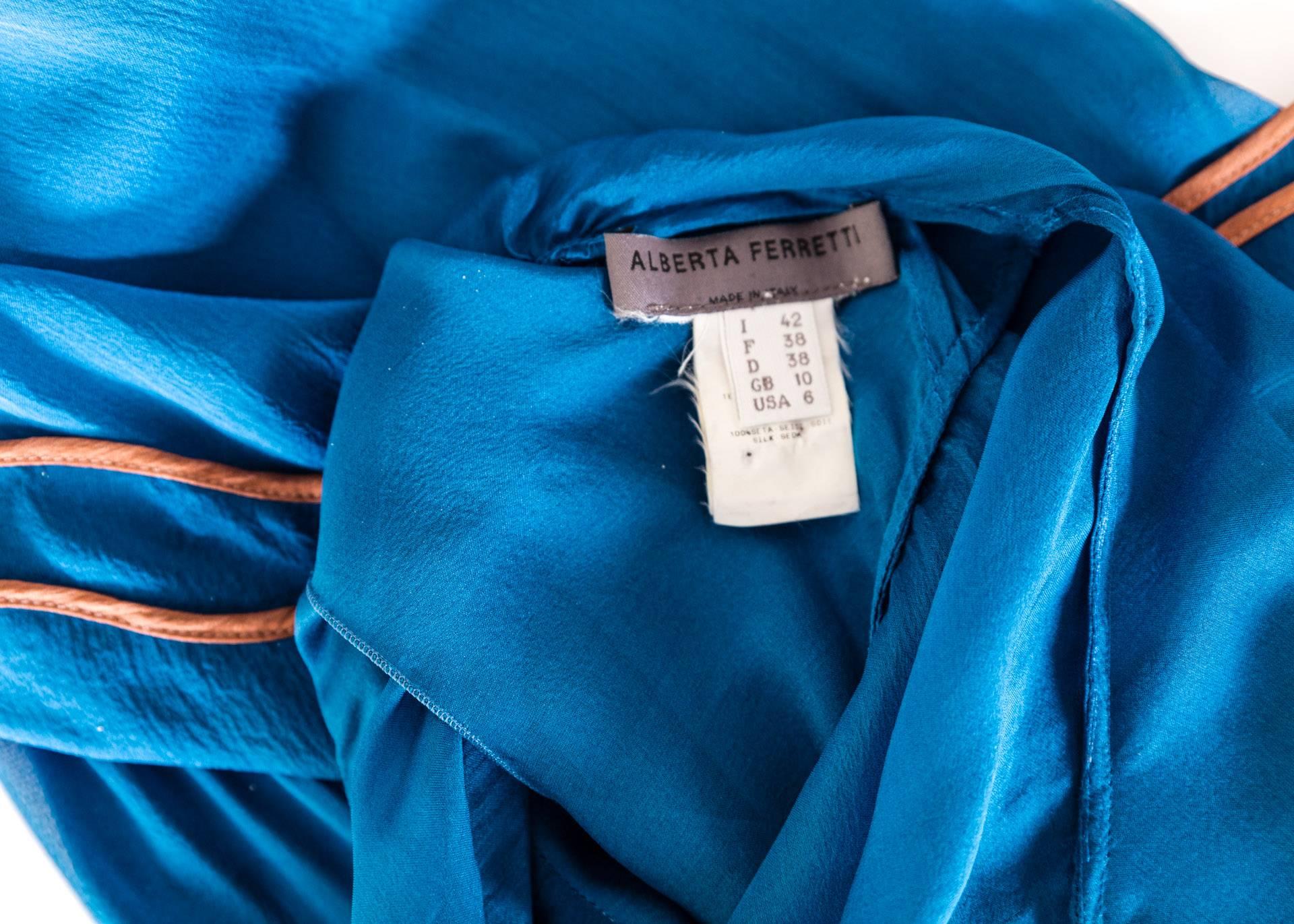  Alberta Ferretti Sheer Silk Lapis Blue Ruffle Draped Maxi Dress  2