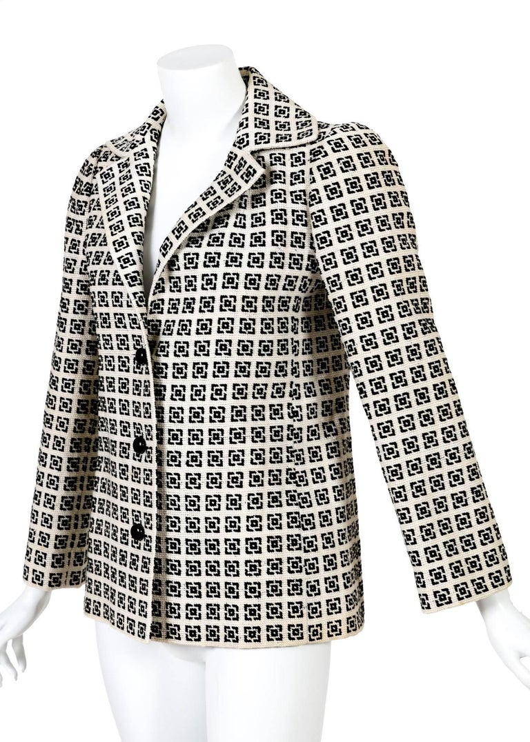 1960s Tiziani Couture by Karl Lagerfeld Black and Ivory Needlepoint Mod