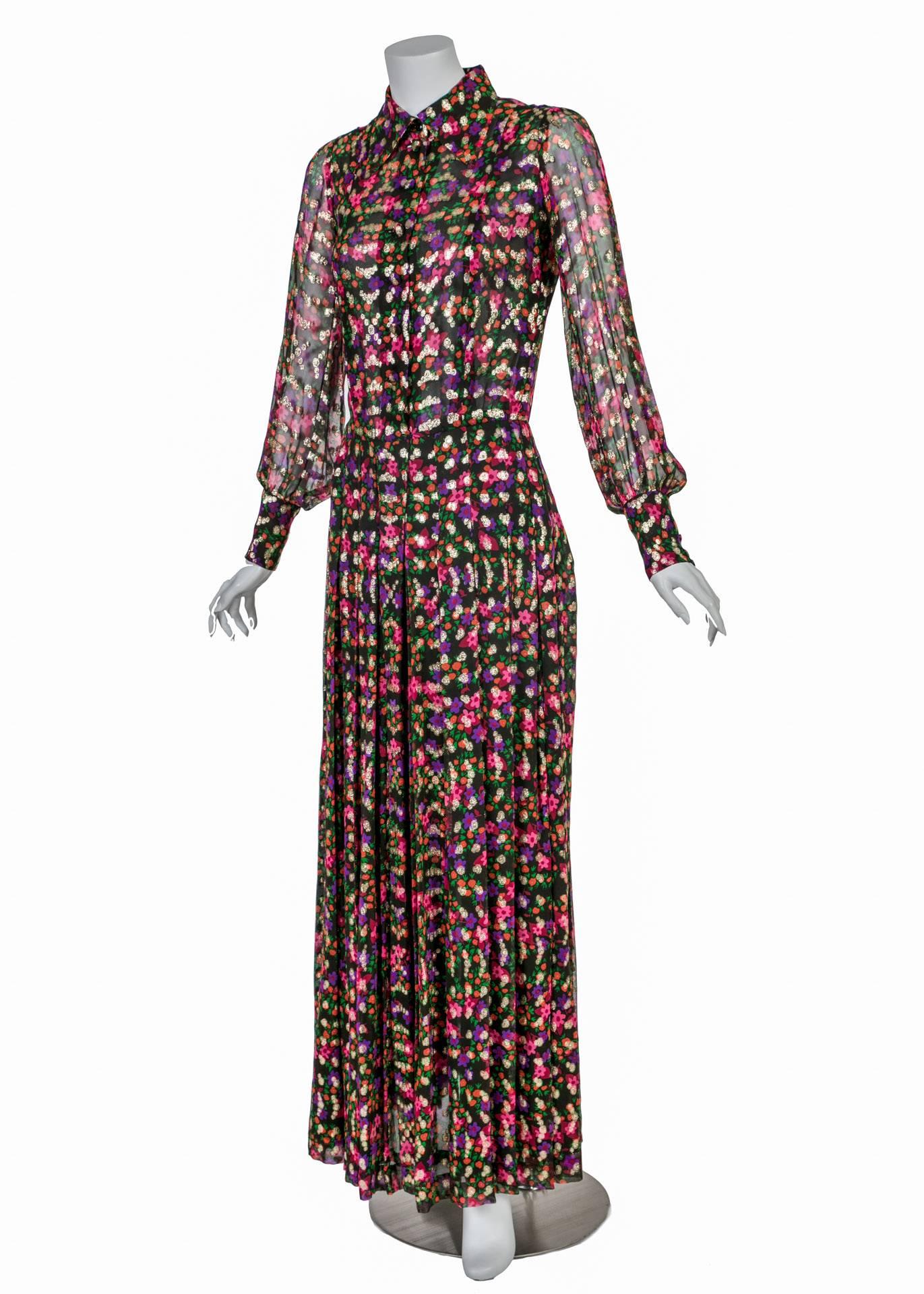 1970s Chanel Haute Couture Vintage Silk Chiffon Dress no 4550  In Excellent Condition In Boca Raton, FL
