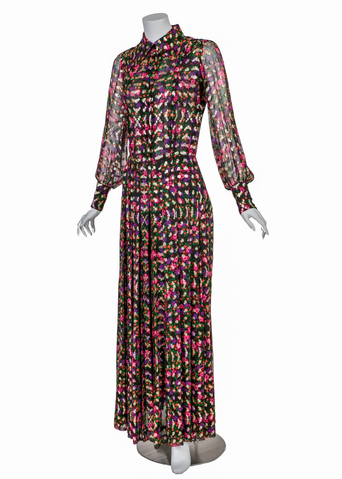1970s Chanel Haute Couture Vintage Silk Chiffon Dress no 4550 In Excellent Condition In Boca Raton, FL