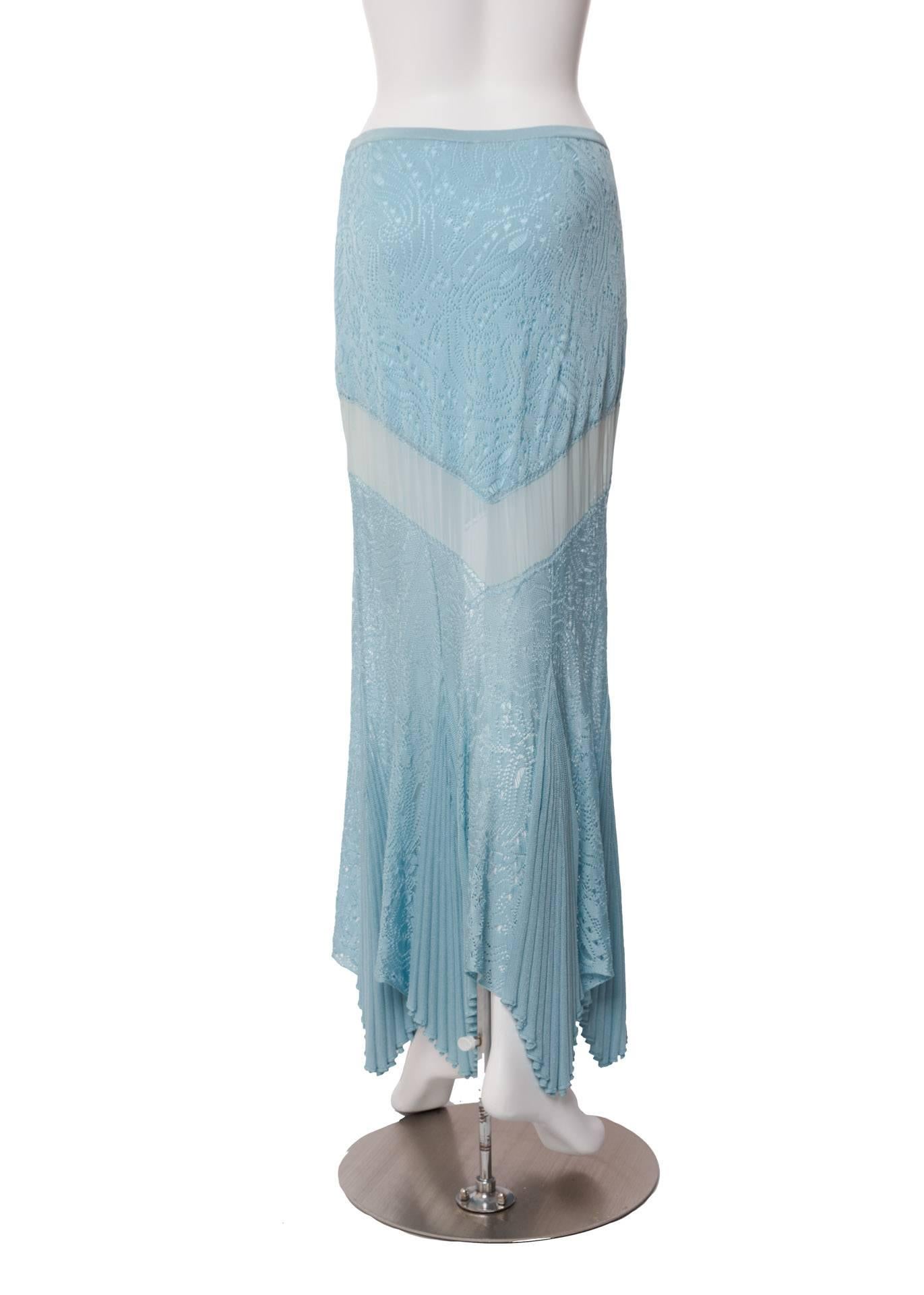 Women's Christian Dior by Galliano Powder Blue Knit Lace  Silk Inset Mermaid Skirt
