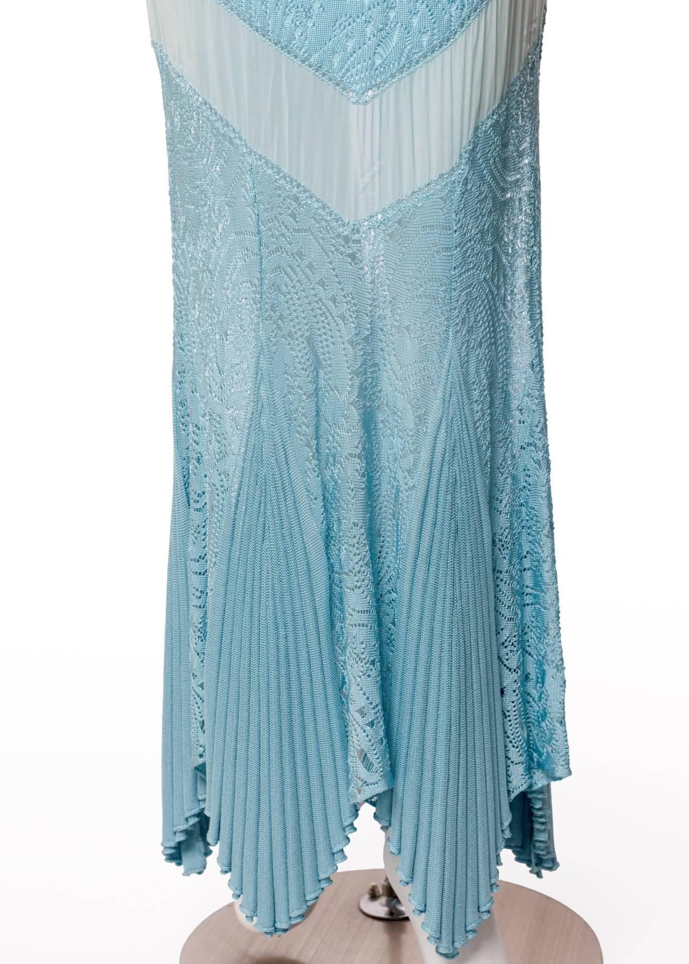 Christian Dior by Galliano Powder Blue Knit Lace  Silk Inset Mermaid Skirt 1