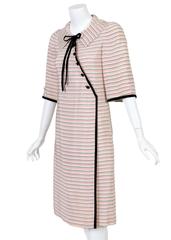 Tiziani Couture By Karl Lagerfeld Ivory Mod Stripe Doll Collar Silk Dress, 1960s