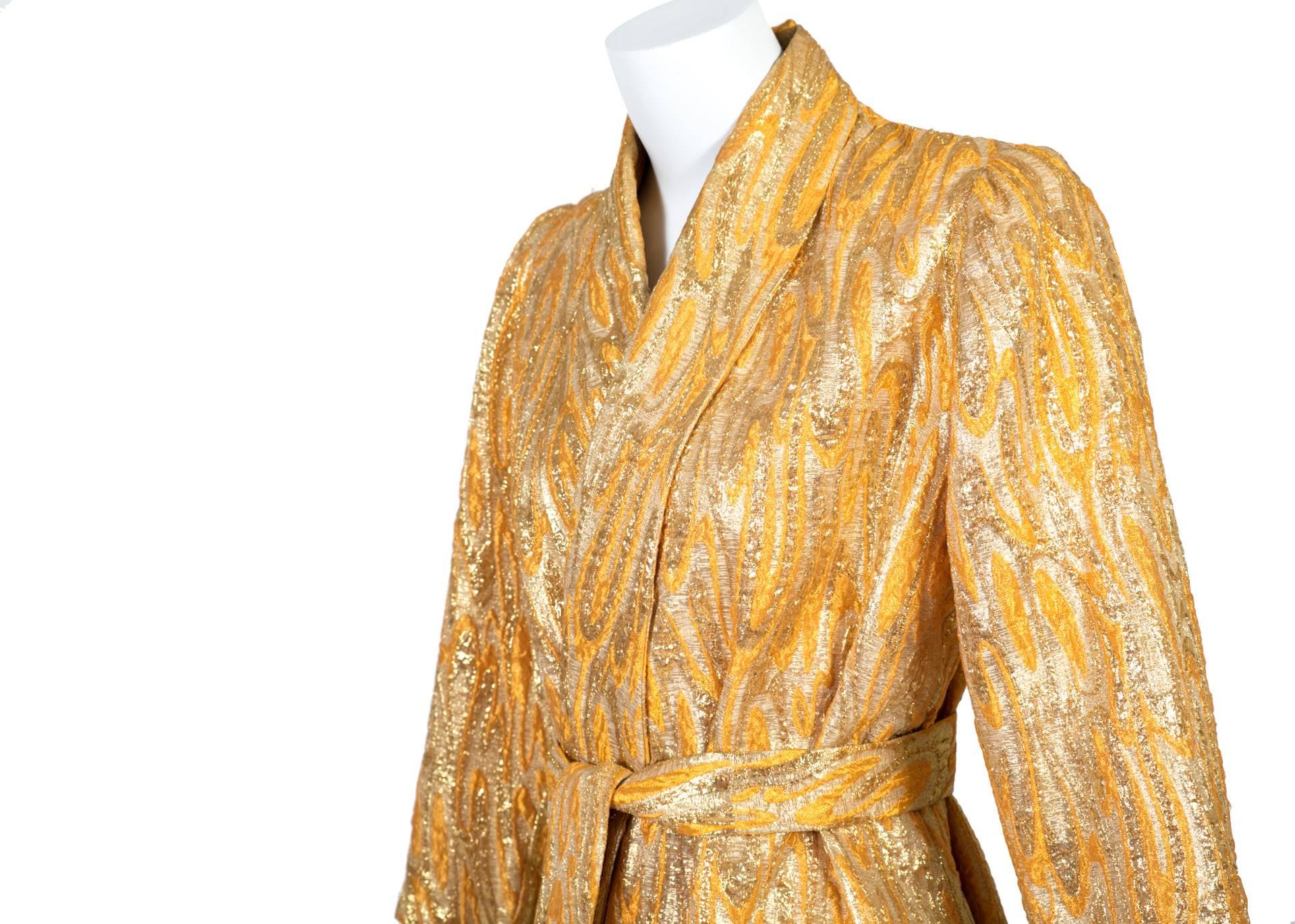 Women's  Oscar de la Renta attributed Gold Apricot Metallic Brocade Evening Coat, 1960s 