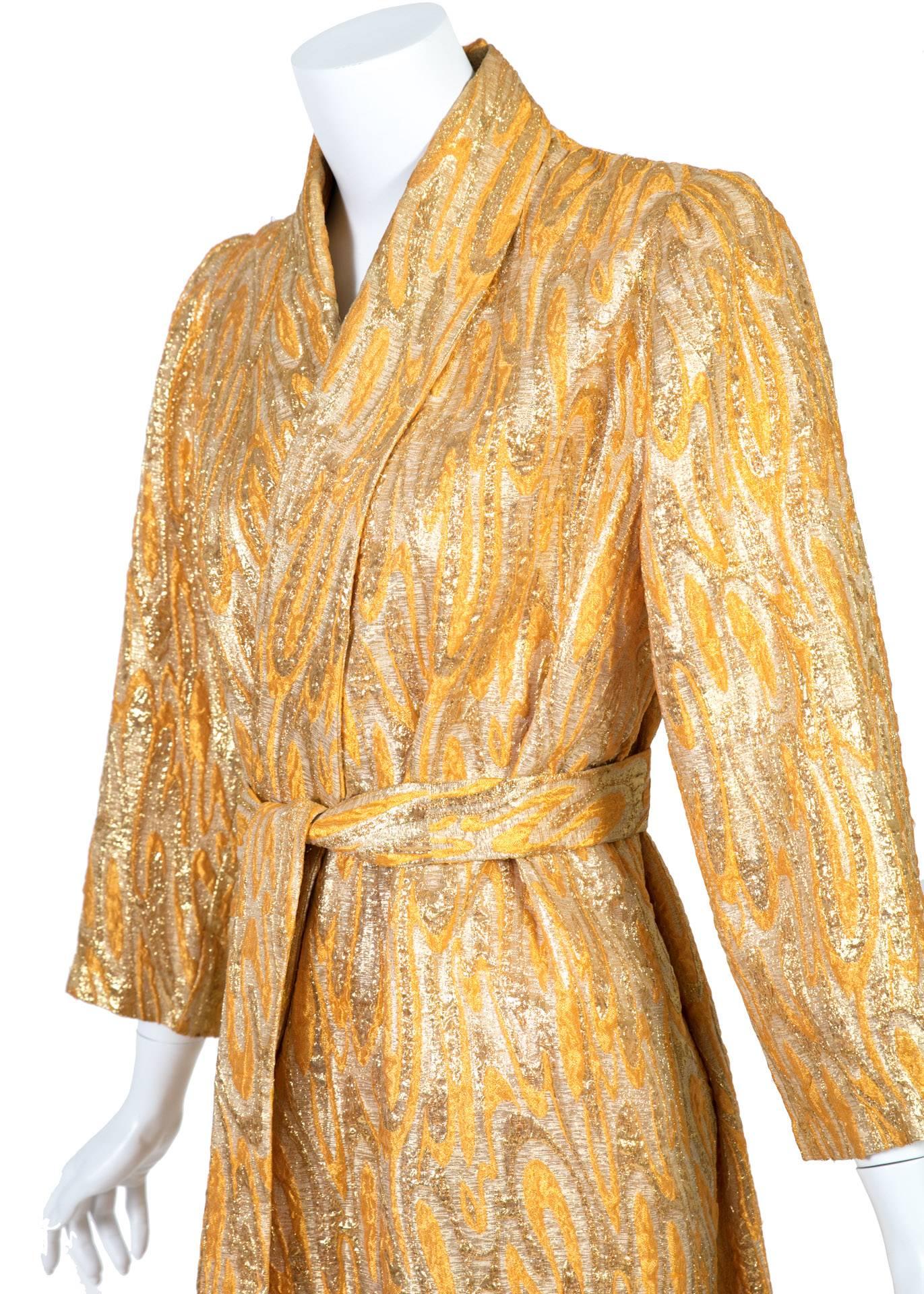  Oscar de la Renta attributed Gold Apricot Metallic Brocade Evening Coat, 1960s  1