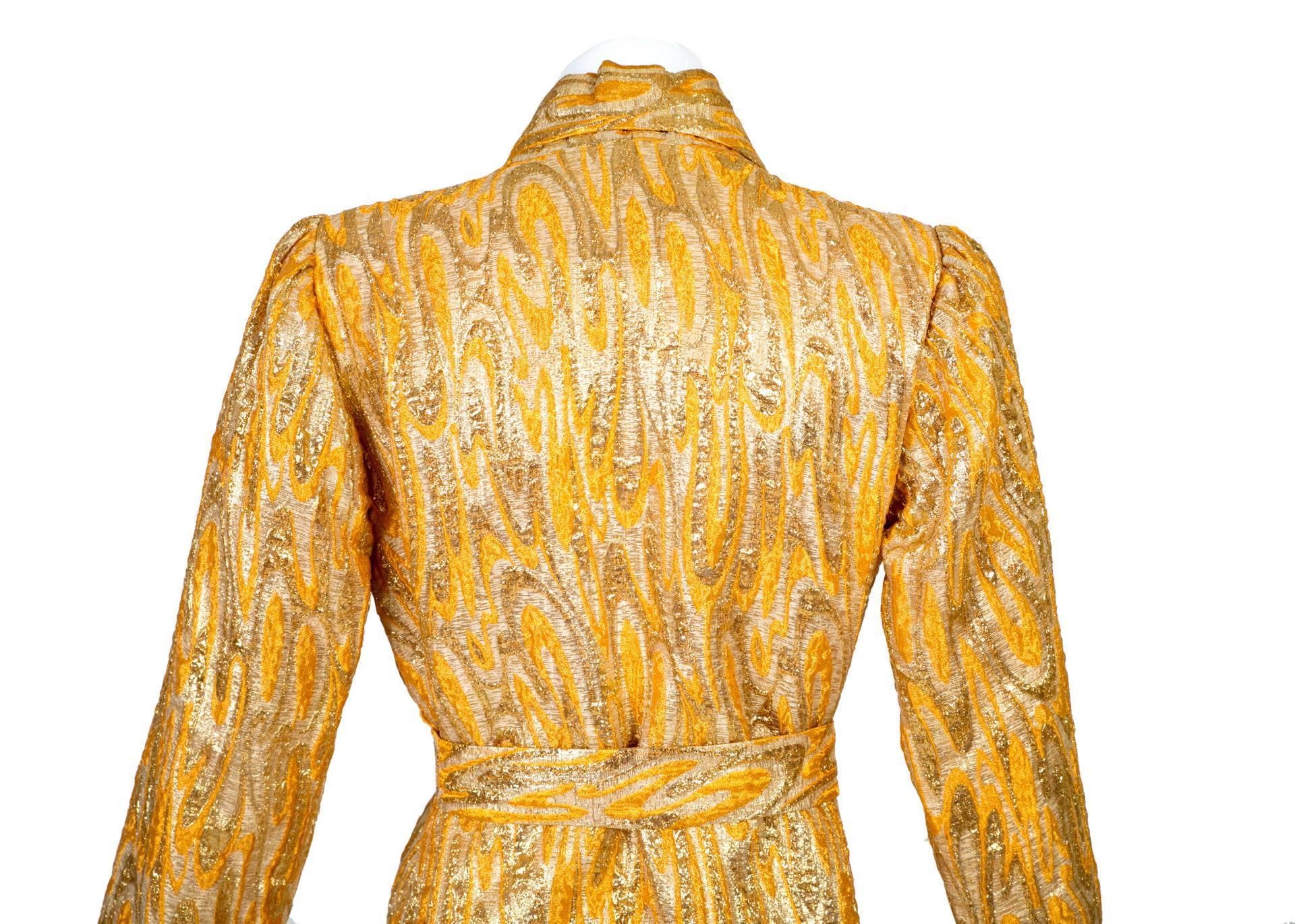  Oscar de la Renta attributed Gold Apricot Metallic Brocade Evening Coat, 1960s  2