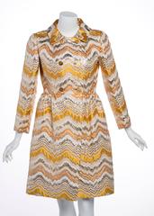 Bill Blass for Maurice Rentner Mod Metallic Zigzag Stripes Coat Dress, 1960s