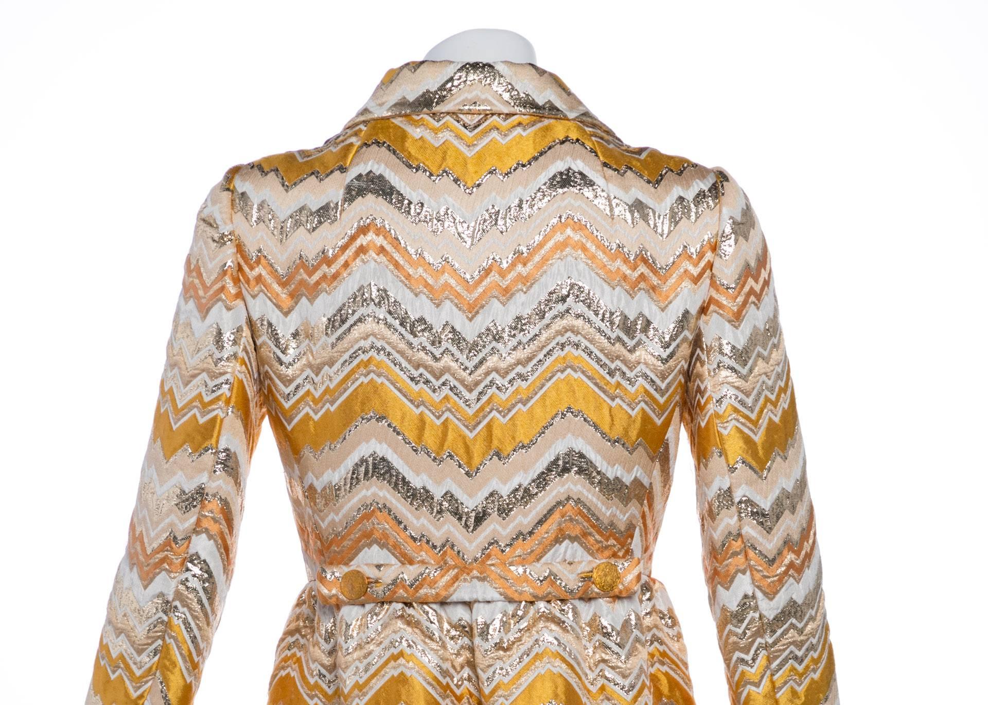 Bill Blass for Maurice Rentner Mod Metallic Zigzag Stripes Coat Dress, 1960s  1