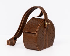 Vintage Susan Bennis Warren Edwards Brown Ostrich Leather Round Shoulder Bag