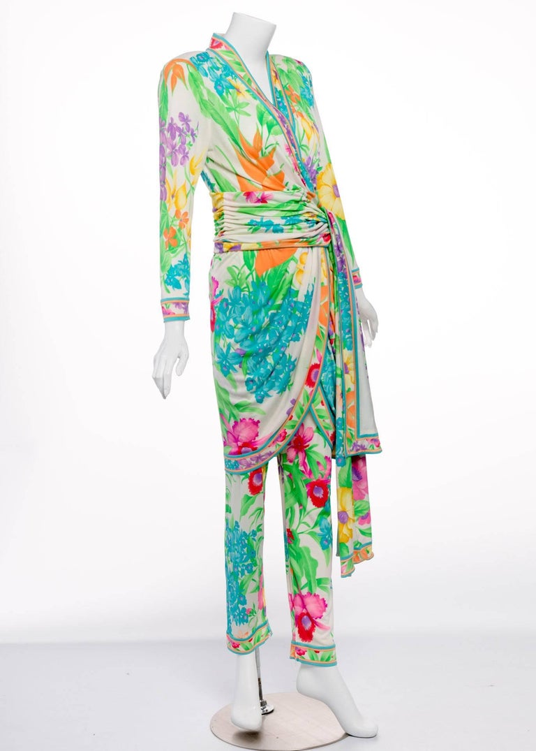 Leonard Paris Silk Jersey Mikado Floral Dress And Pants Set, Vintage at ...