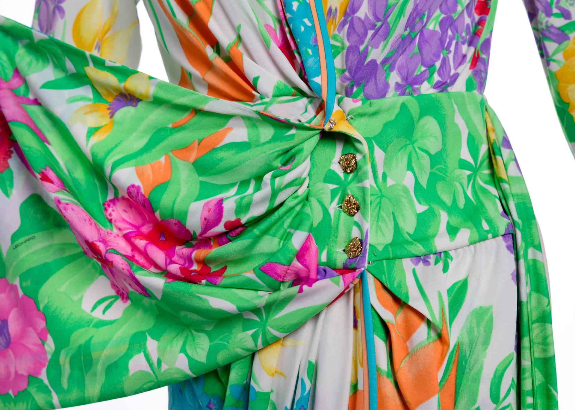 Leonard Paris Silk Jersey Mikado Floral Dress And Pants Set, Vintage In Excellent Condition In Boca Raton, FL