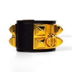 Pulsera de piel «Black Box» de Hermès, colección «Collier de Chien» de 2008, con herrajes chapados en oro