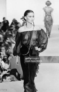 1978 Yves Saint Laurent Documented Runway Black Velvet & Polka Dot Ensemble