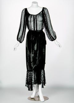 1978 Yves Saint Laurent Documented Runway Black Velvet & Polka Dot Ensemble