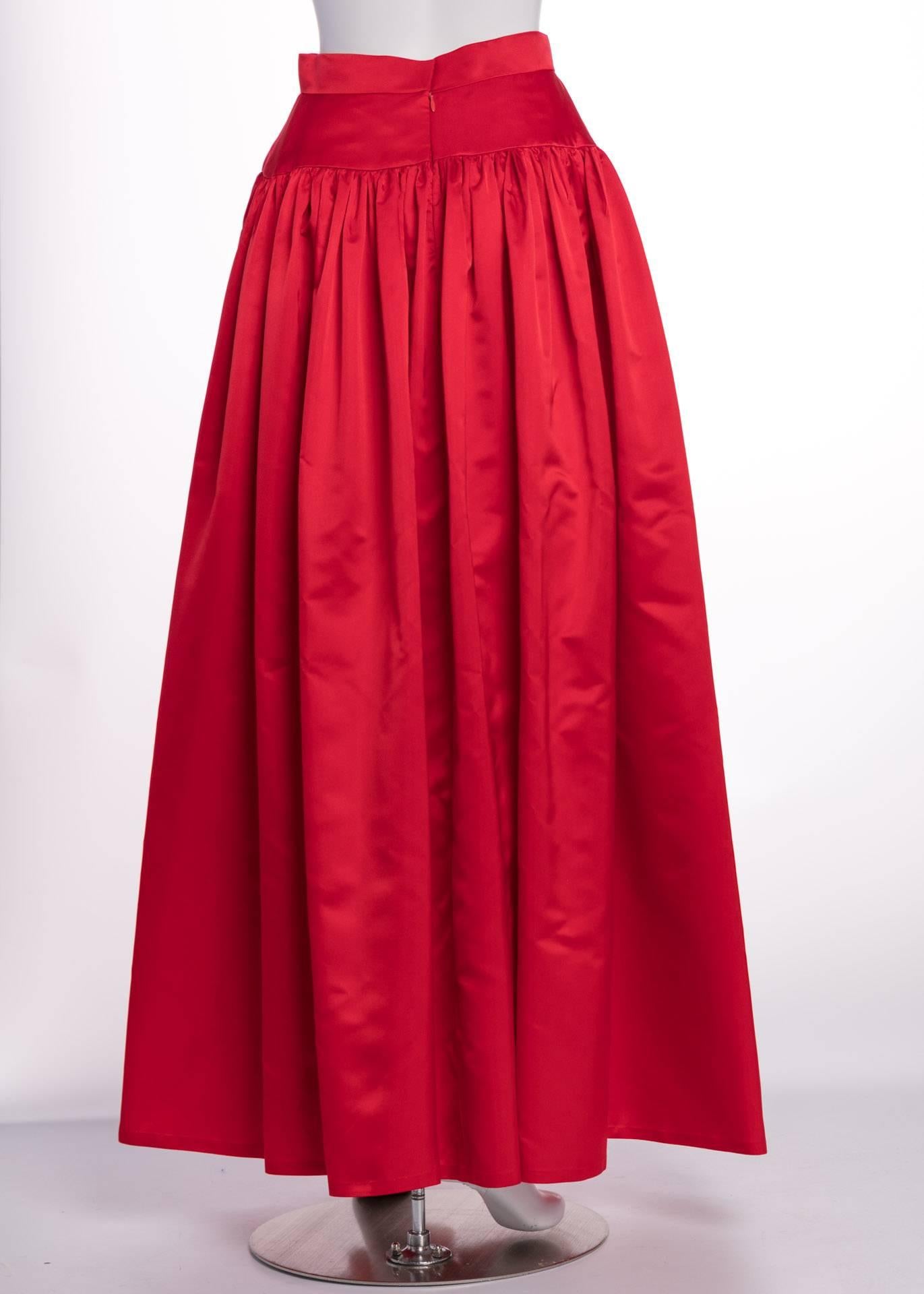 Vintage Bill Blass Crimson Red Satin Ball Gown Skirt In Excellent Condition In Boca Raton, FL