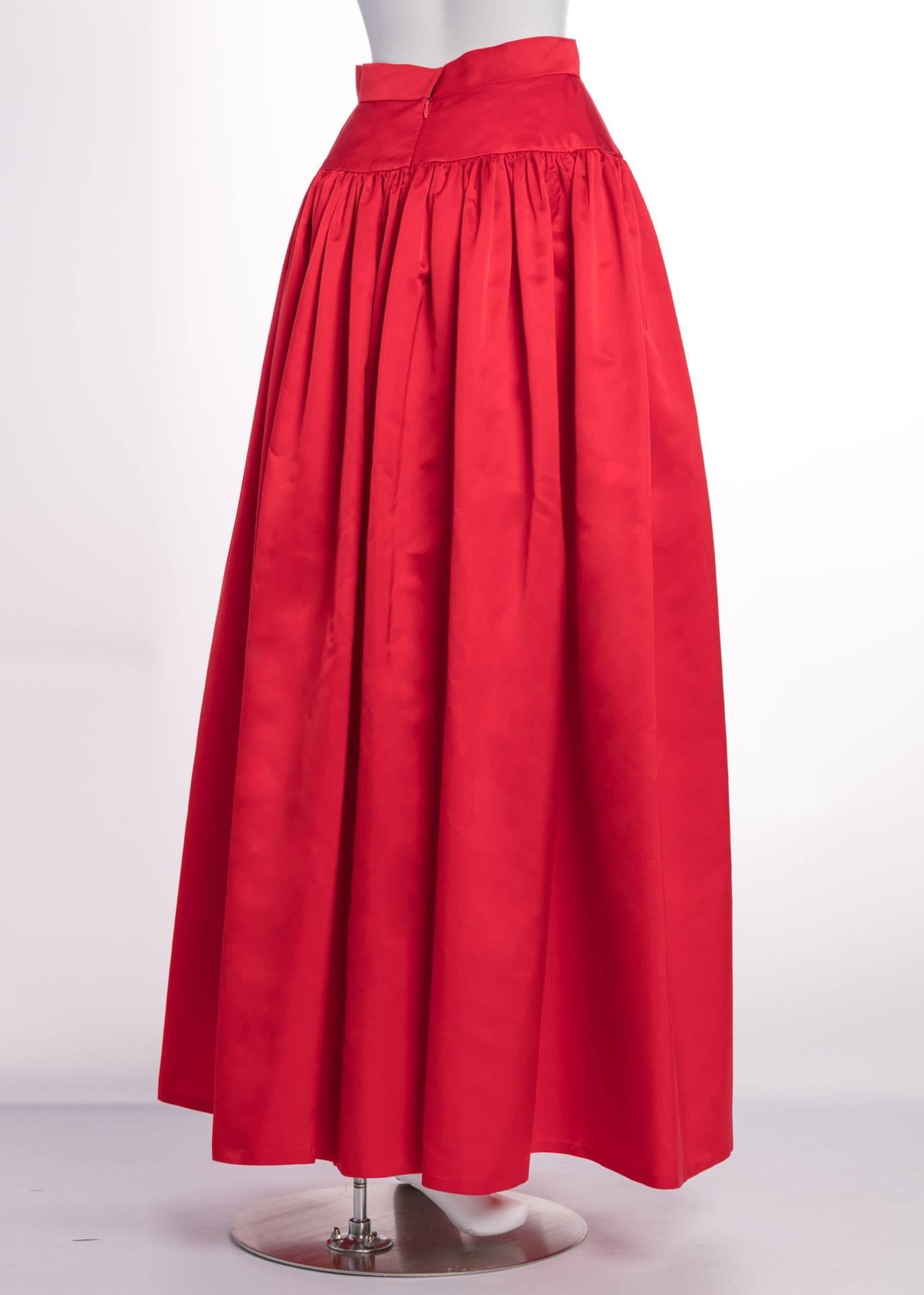 Women's Vintage Bill Blass Crimson Red Satin Ball Gown Skirt