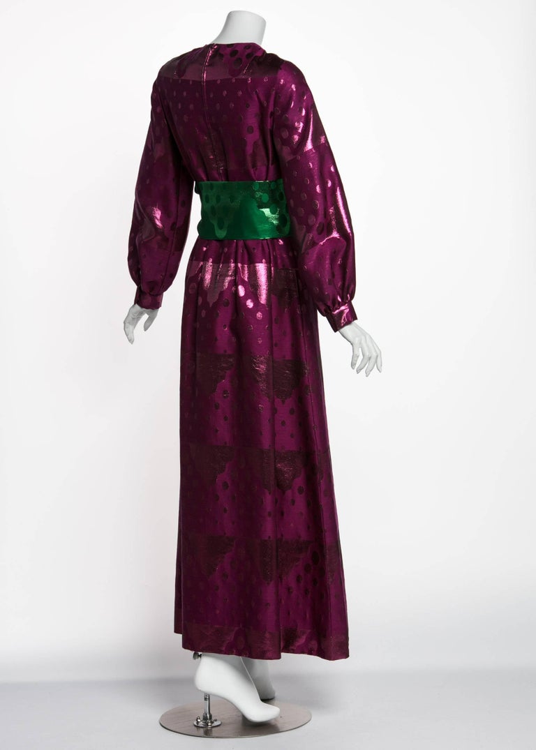 1970s Purple Metallic Oscar De La Renta Dress