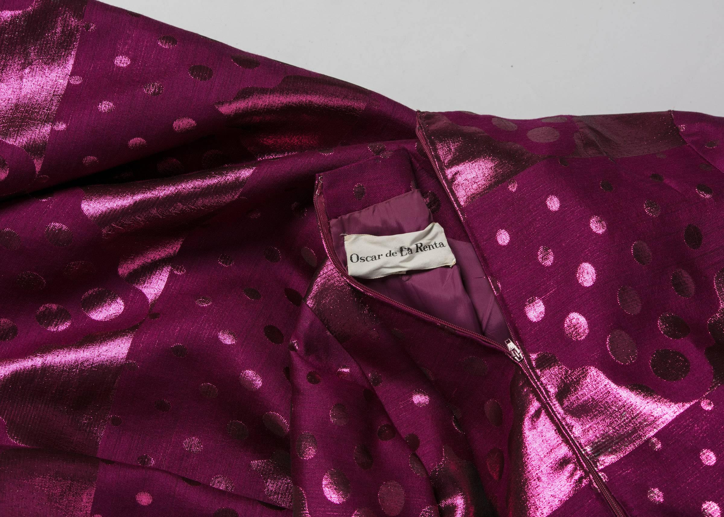 Women's 1960s Oscar de la Renta Silk Brocade Purple Emerald Metallic Belt Maxi Dress