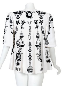 Tiziani by Karl Lagerfeld White Silk Black Floral Embroidered Swing Coat, 1960s