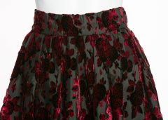 1960s Christian Dior Marc Bohan Demi Couture Red Velvet Florals Silk  Skirt