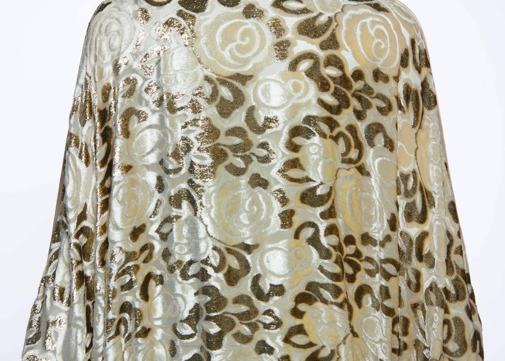 Beige Janice Wainwright Floral Pattern Silk Devoré Velvet Cocoon Jacket Top, 1970s 