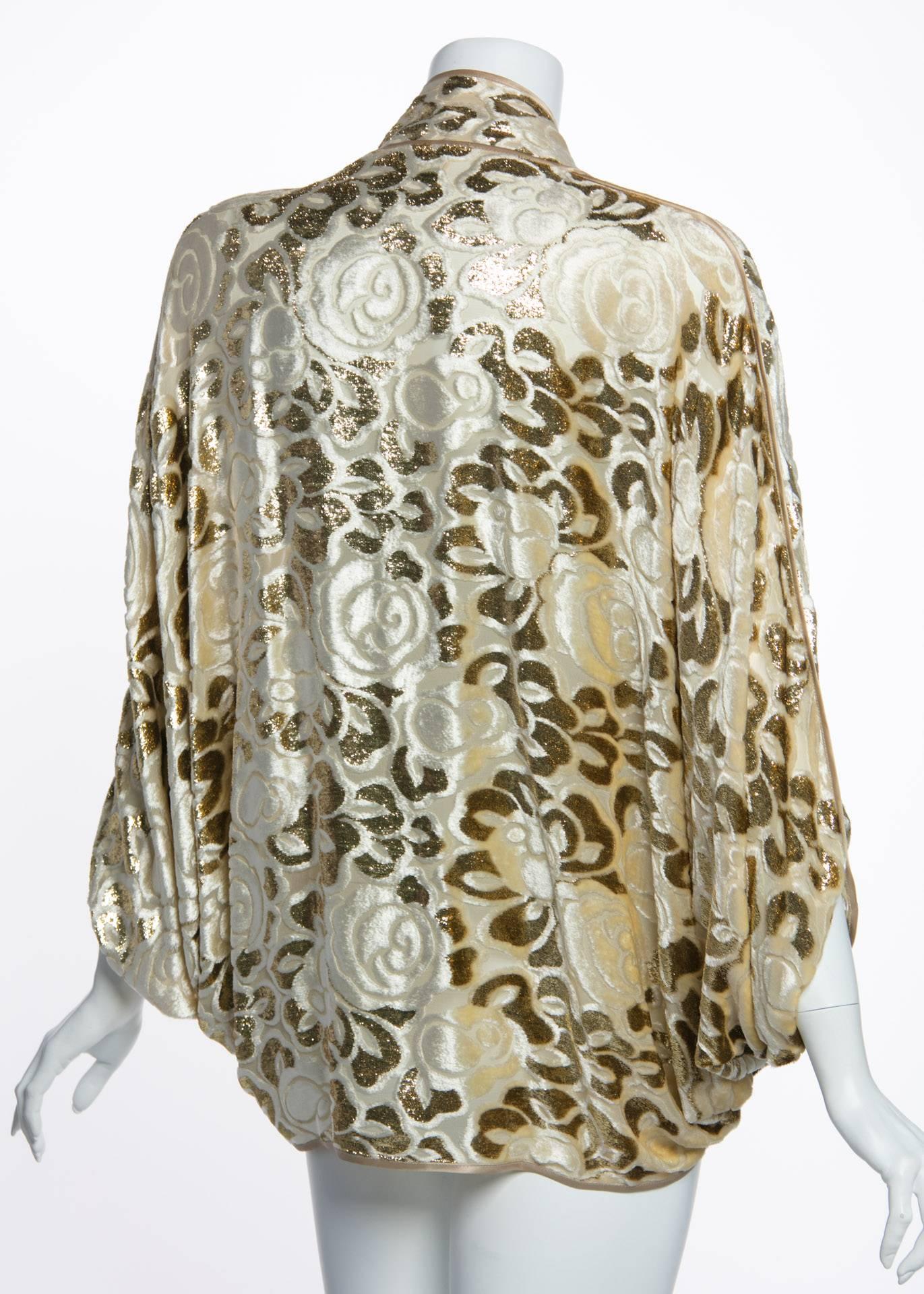 Janice Wainwright Floral Pattern Silk Devoré Velvet Cocoon Jacket Top, 1970s  In Excellent Condition In Boca Raton, FL
