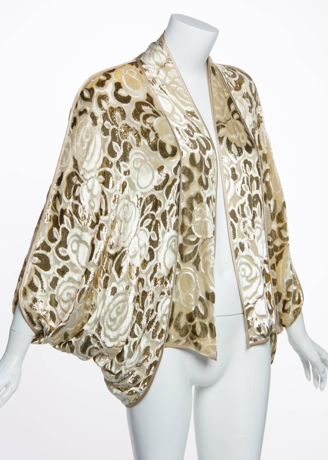 Women's Janice Wainwright Floral Pattern Silk Devoré Velvet Cocoon Jacket Top, 1970s 