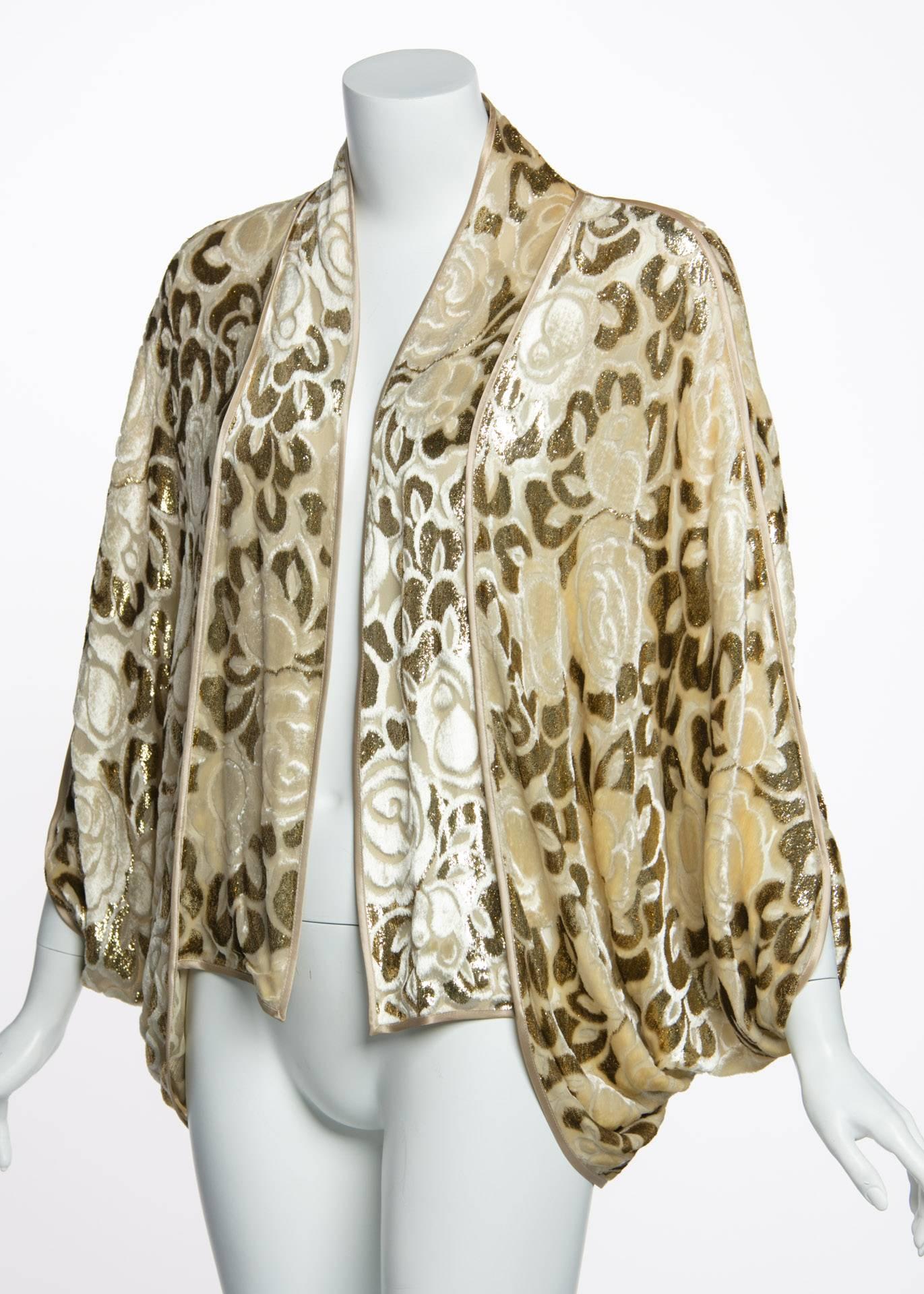 Janice Wainwright Floral Pattern Silk Devoré Velvet Cocoon Jacket Top, 1970s  1