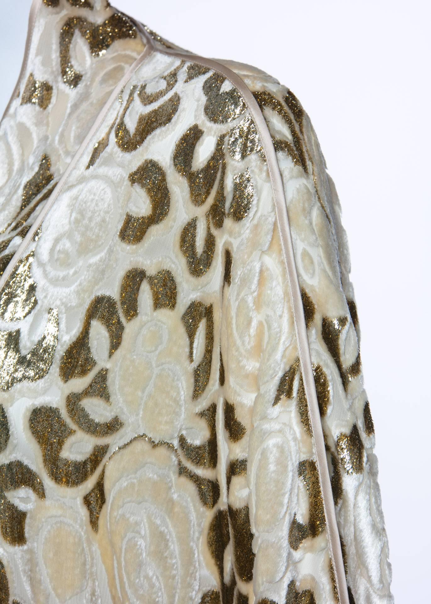 Janice Wainwright Floral Pattern Silk Devoré Velvet Cocoon Jacket Top, 1970s  2