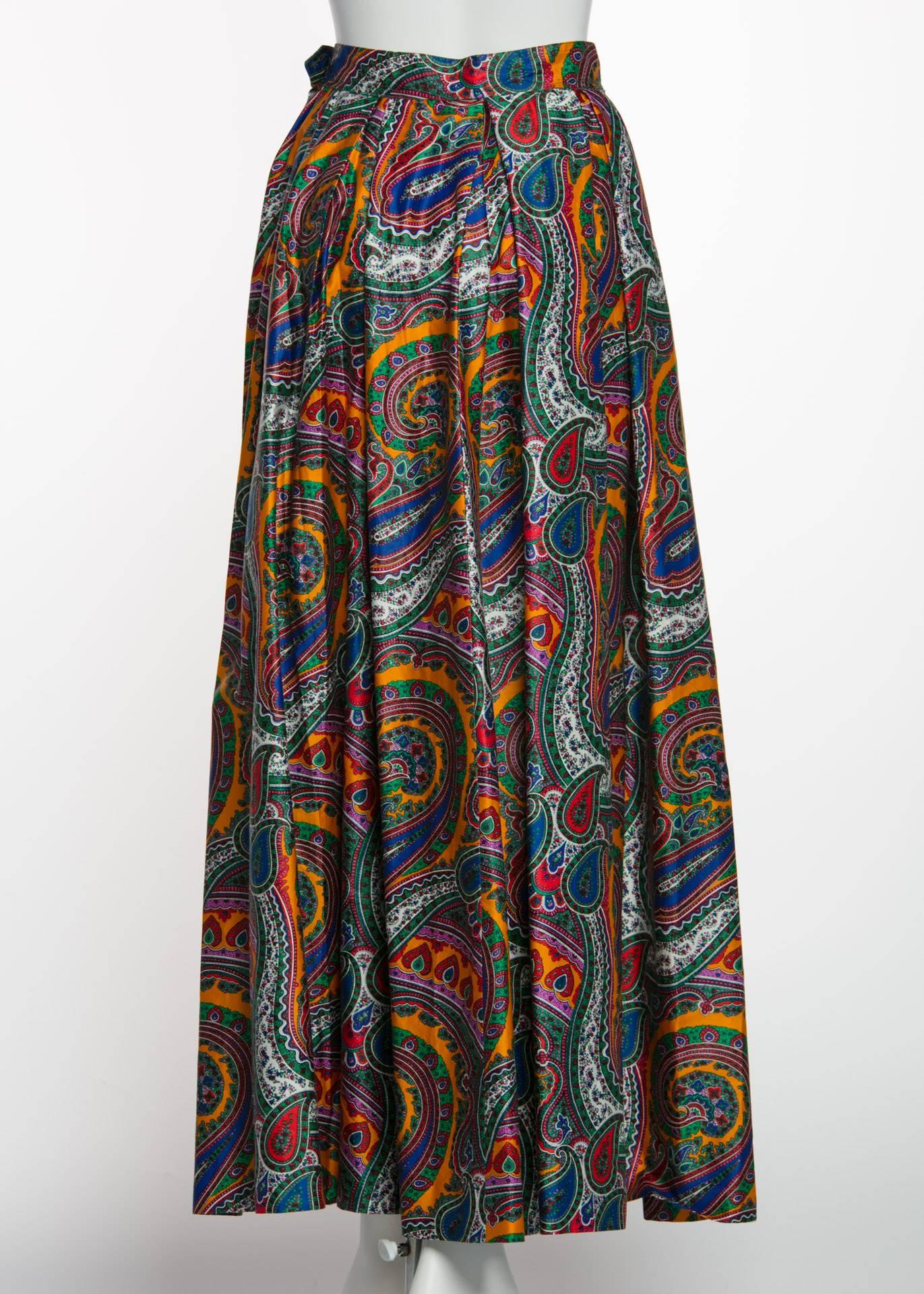 1970s Yves Saint Laurent High Waist Cotton Paisley Peasant Maxi Skirt  3