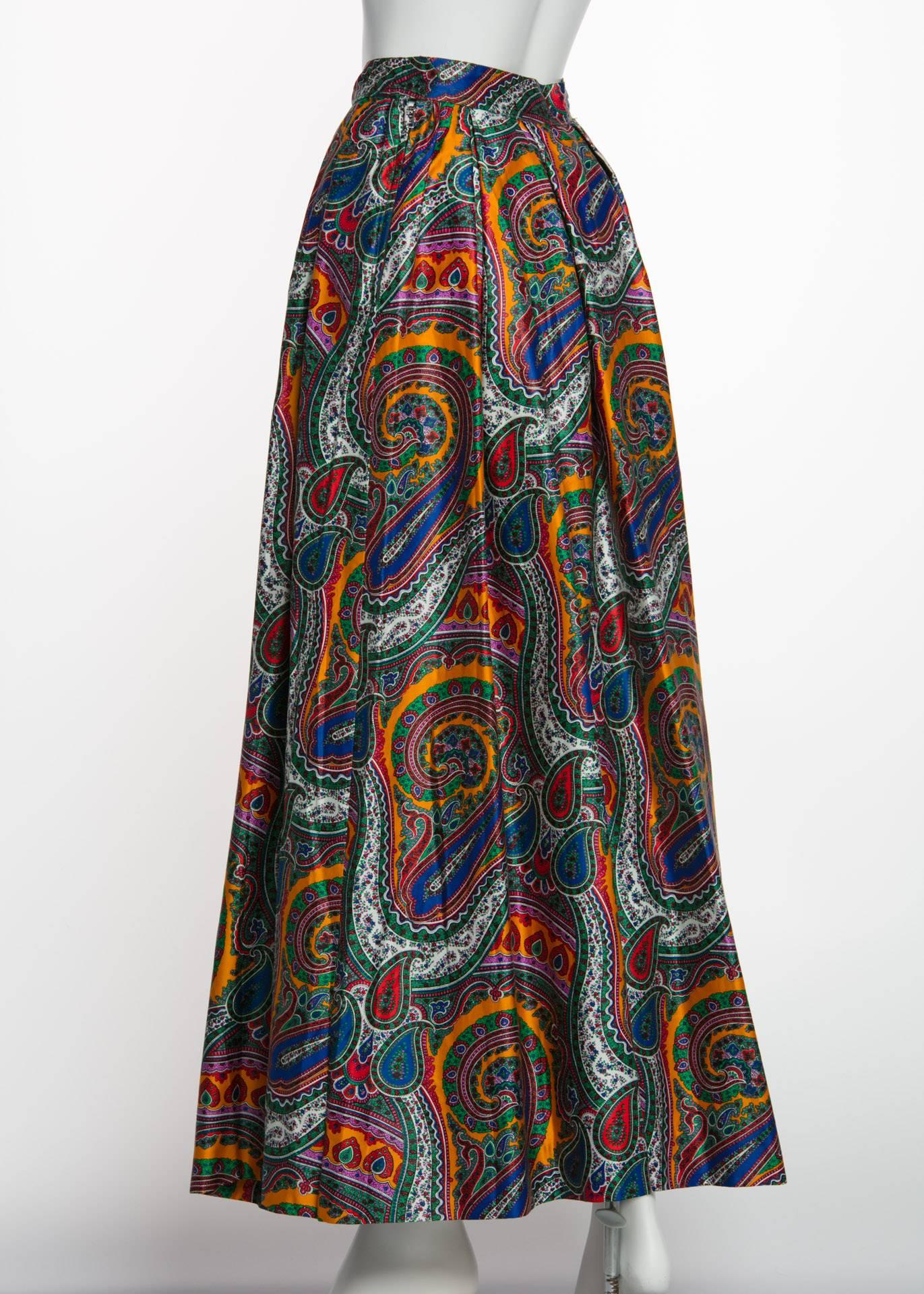 1970s Yves Saint Laurent High Waist Cotton Paisley Peasant Maxi Skirt  4